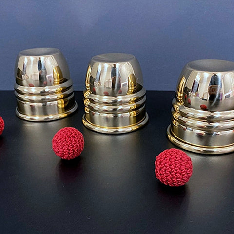 Super Cups and Balls (Brass) -- Close Up Trick Magic-New Arrival