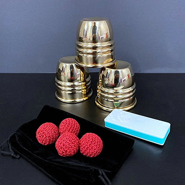 Super Cups and Balls (Brass) -- Close Up Trick Magic-New Arrival