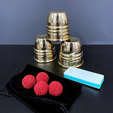 Super Cups and Balls (Brass) -- Close Up Trick Magic-New Arrival