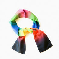 High quality black silk scarf to rainbow long scarf (whole dyed version)   -- Silk & Cane Magic